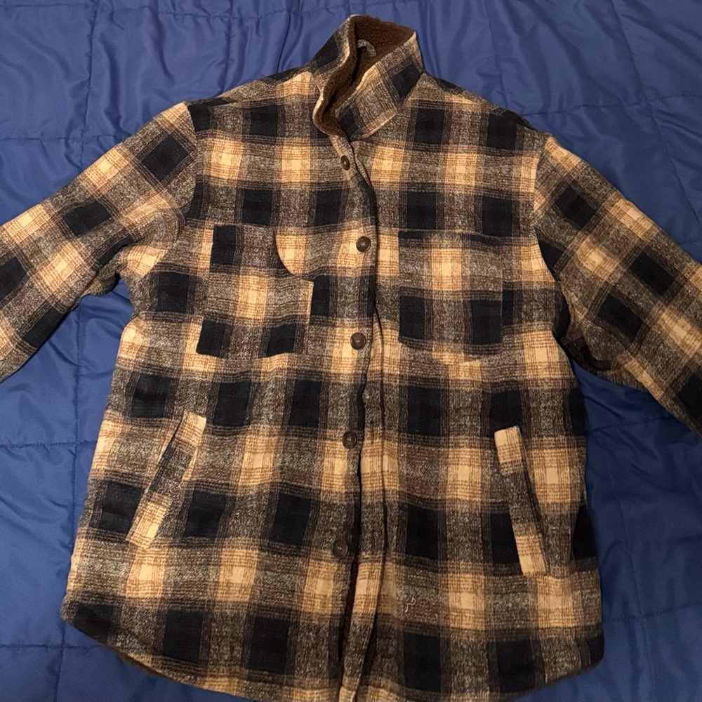 Men's Blue and Cream Plaid Jacket